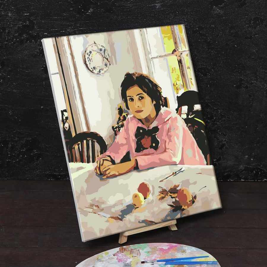 картинка Картина по номерам на холсте с подрамником девочка с персиками, валентин серов 40х50 см