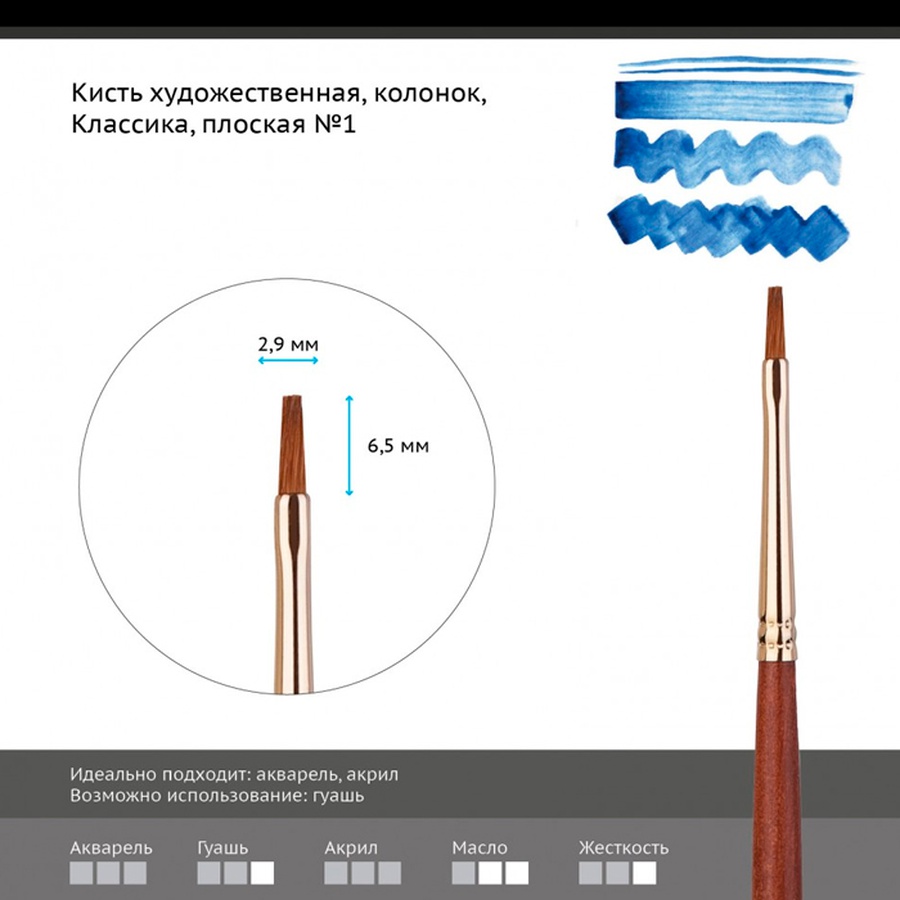 фотография Кисть колонок гамма "классика", плоская №1