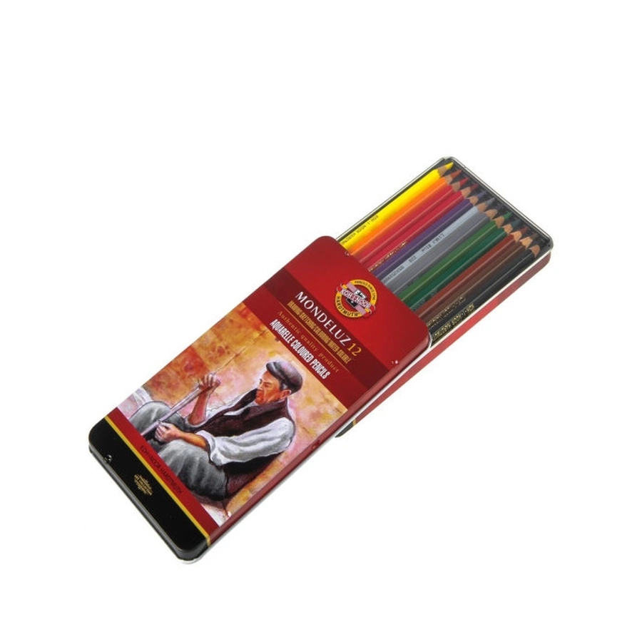 фотография Набор цветных акварельных карандашей mondeluz koh-i-noor, 12 цветов, в жестяном пенале
