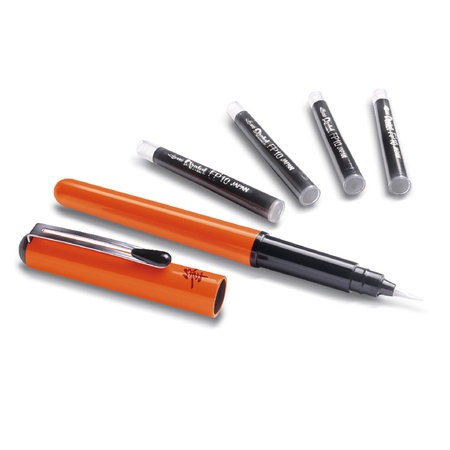 фотография Ручка-кисть pentel brush pen для каллиграфии + 4 картриджа