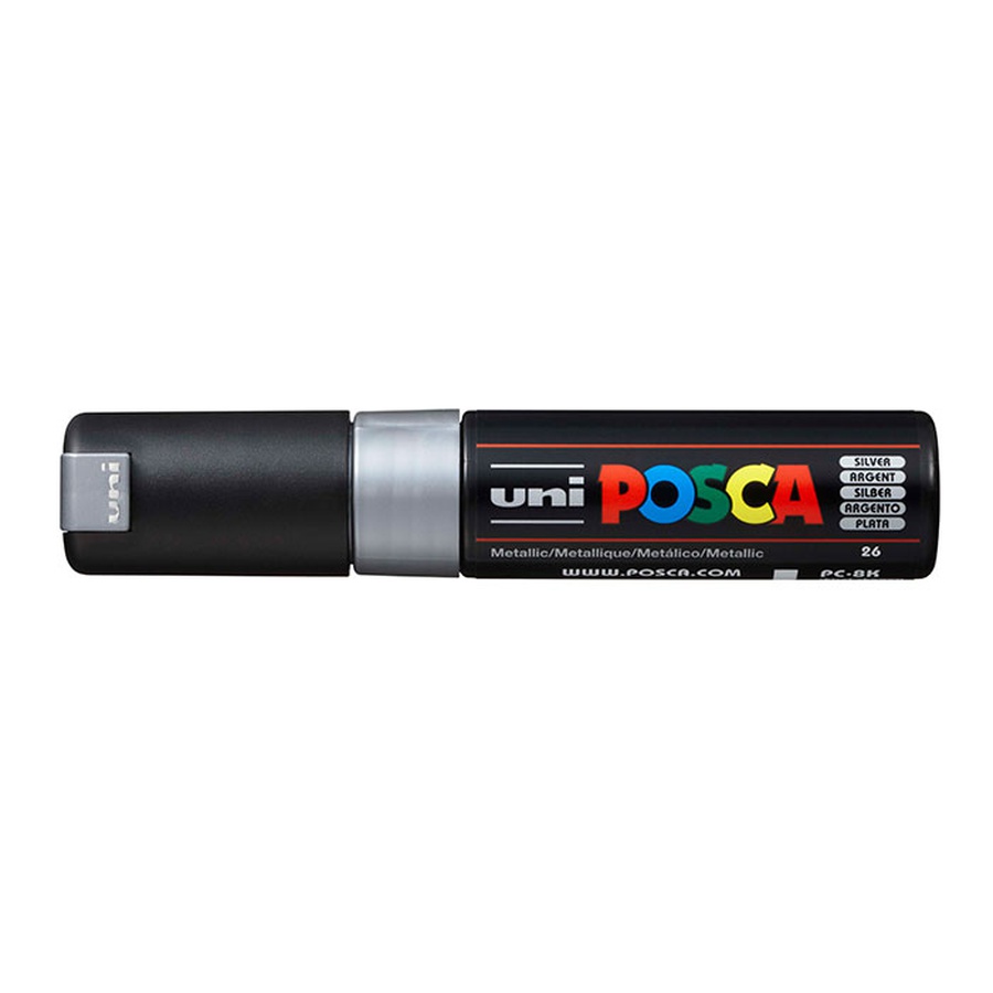 фотография Маркер posca pc-8k, серебряный, до 8.0 мм, скошенный наконечник