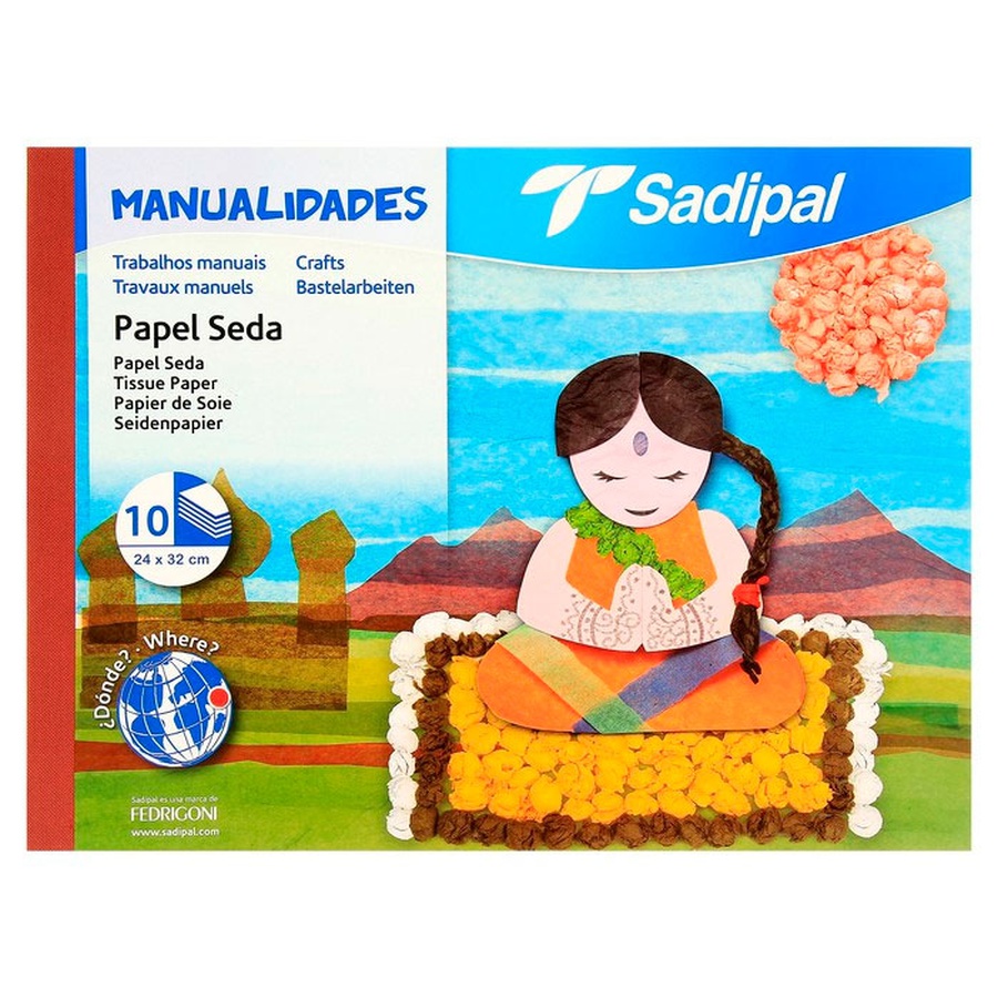 изображение Бумага цветная sadipal, тишью (шёлковая), а4+, 10 цветов, 17 г/м2