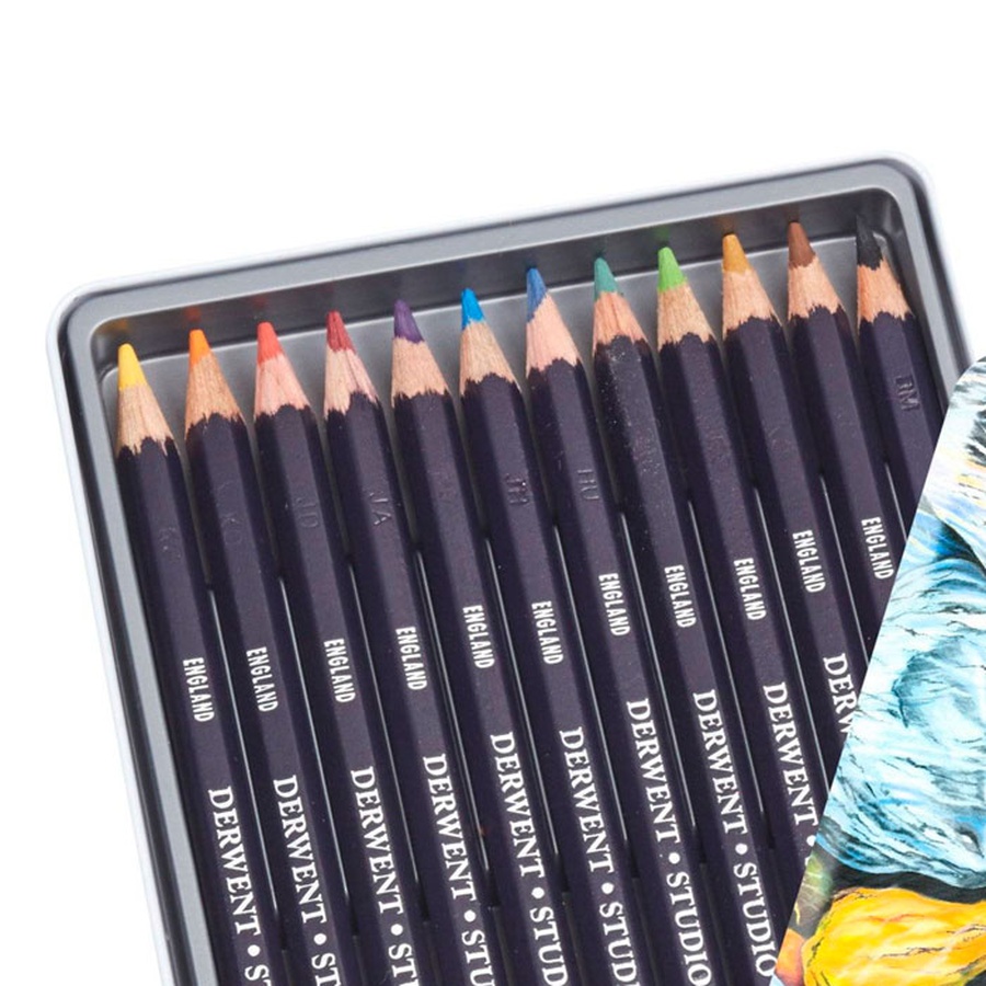 картинка Набор цветных карандашей derwent studio, 12 цветов, металлический пенал