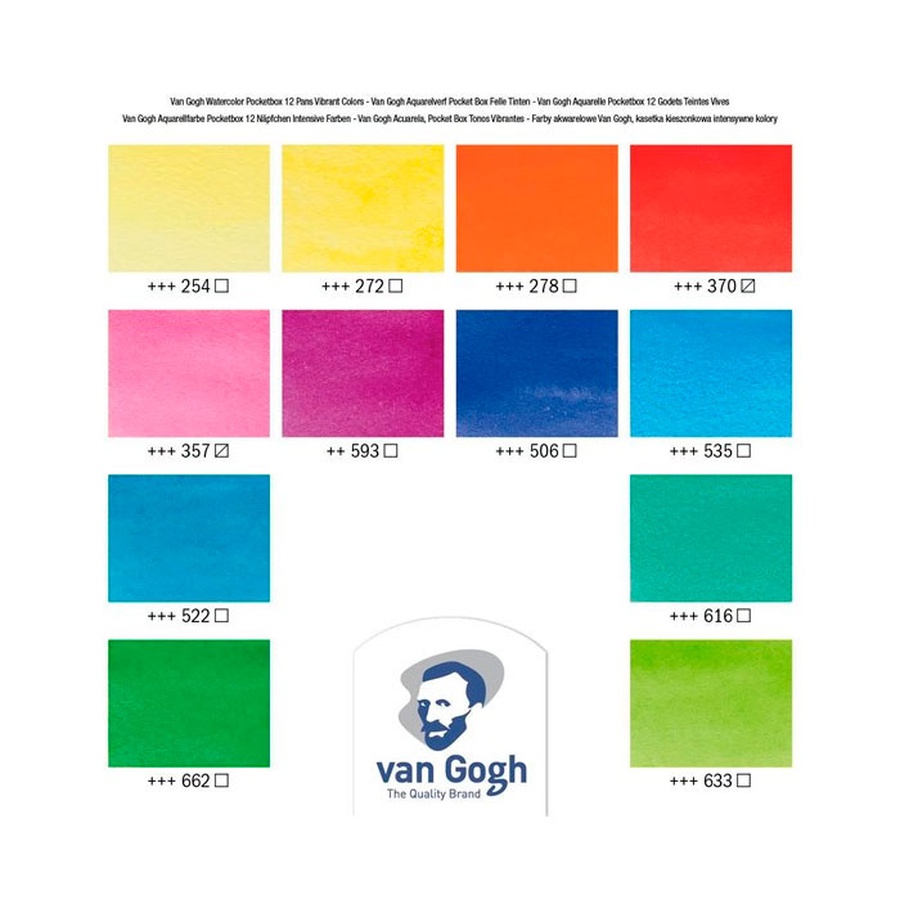 фотография Набор акварельных красок van gogh vibrant colours яркие цвета 12 кювет + кисть