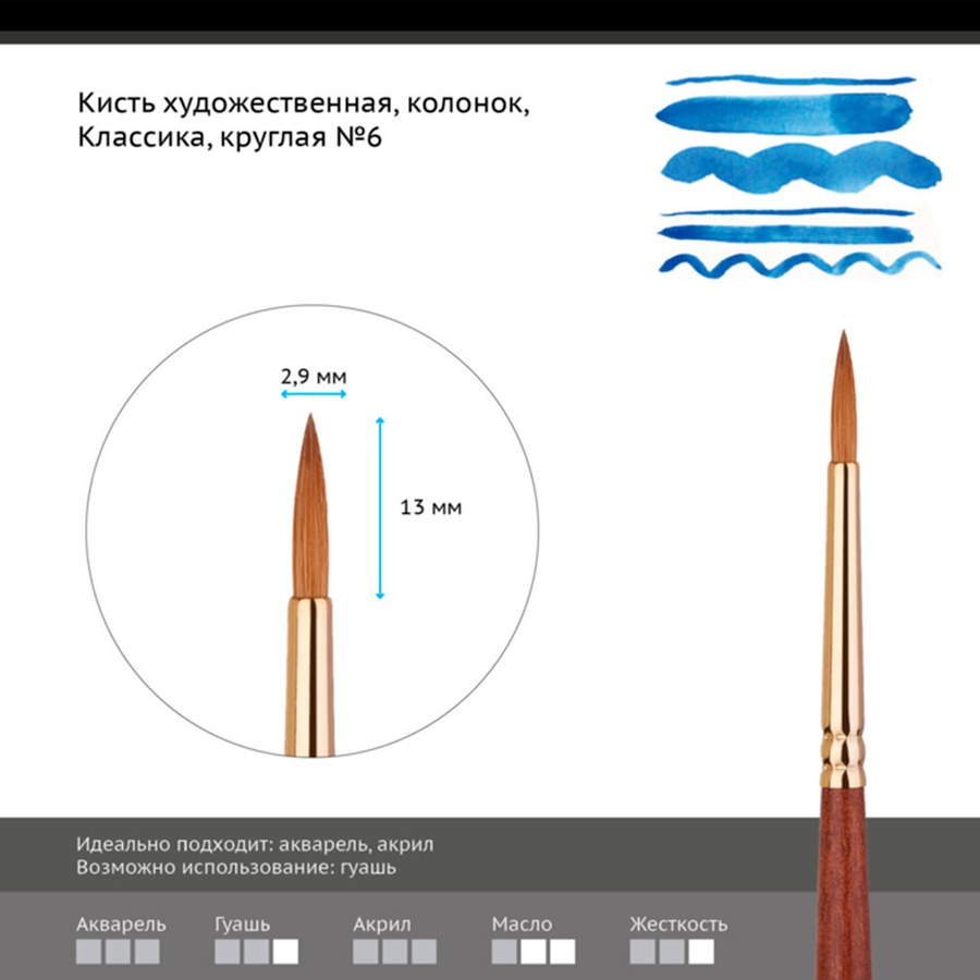 фото Кисть колонок гамма "классика", круглая №6