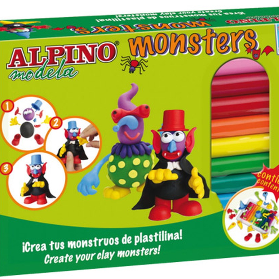 изображение Alpino набор пластилина monsters (ужастики), 12 цв. + 4 комплекта деталей