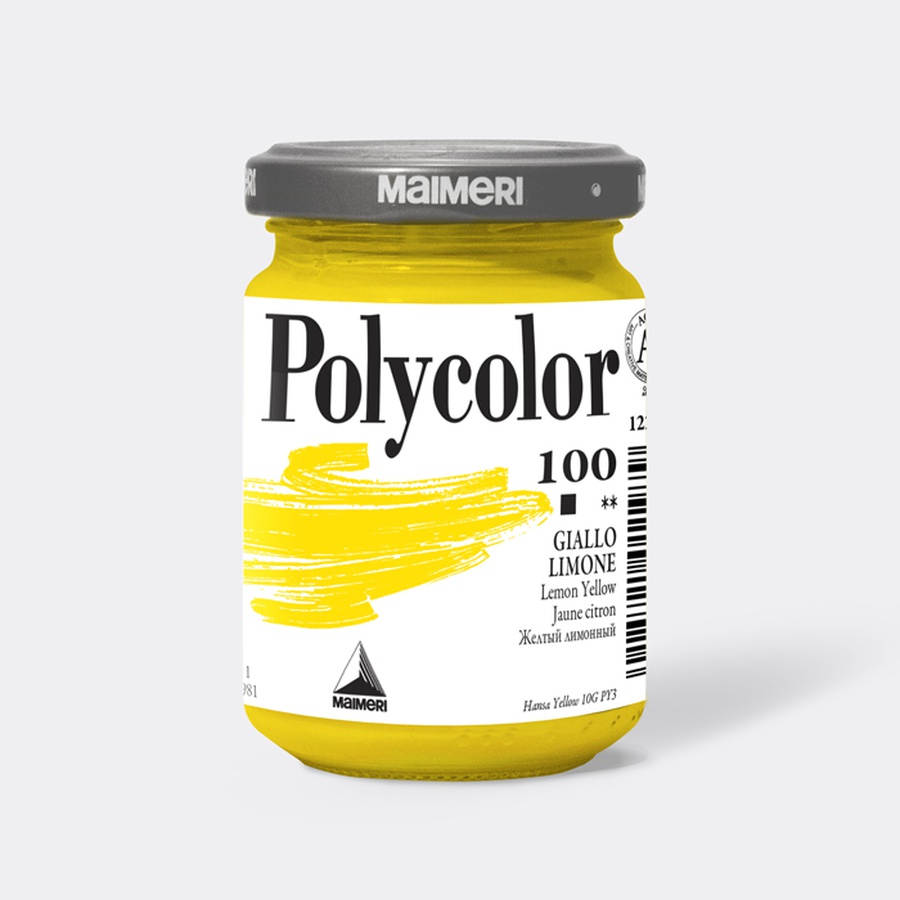 фотография Краска акриловая maimeri polycolor, банка 140 мл, жёлтый лимонный