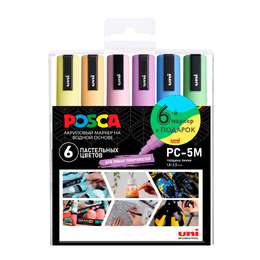 изображение Набор маркеров posca pc-5m «пастельные цвета», 6 шт