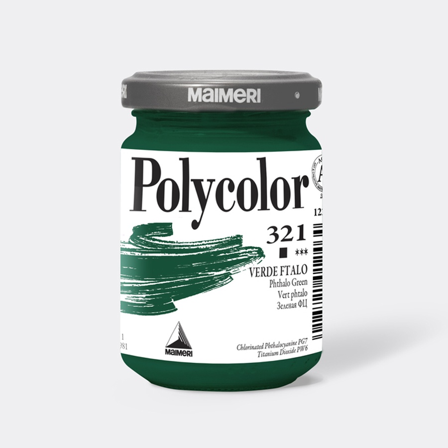 картинка Краска акриловая maimeri polycolor, банка 140 мл, зелёный фталоцианин