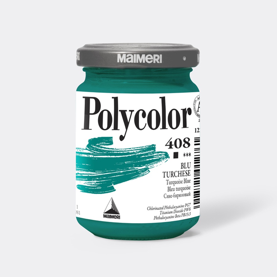 картинка Краска акриловая maimeri polycolor, банка 140 мл, синий бирюзовый