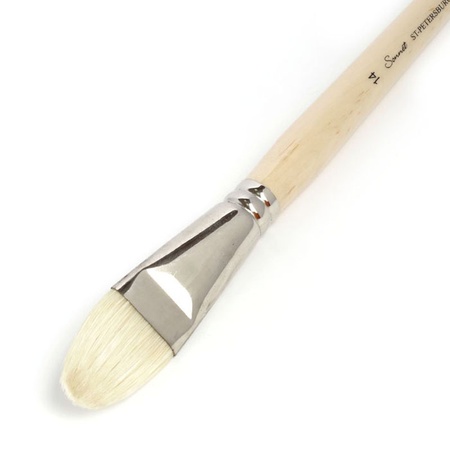 Кисть щетина для масла Сонет № 14, ширина 30 мм овальная на длинной ручке покрытая лаком