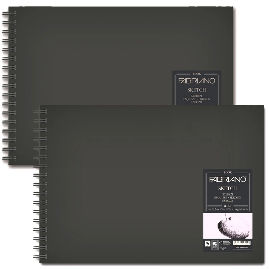 картинка Комплект "блокнот для зарисовок fabriano sketchbook 110г/м.кв 14,8x21см мелкозернистая 80л (ландшафт) спираль" 2 шт.