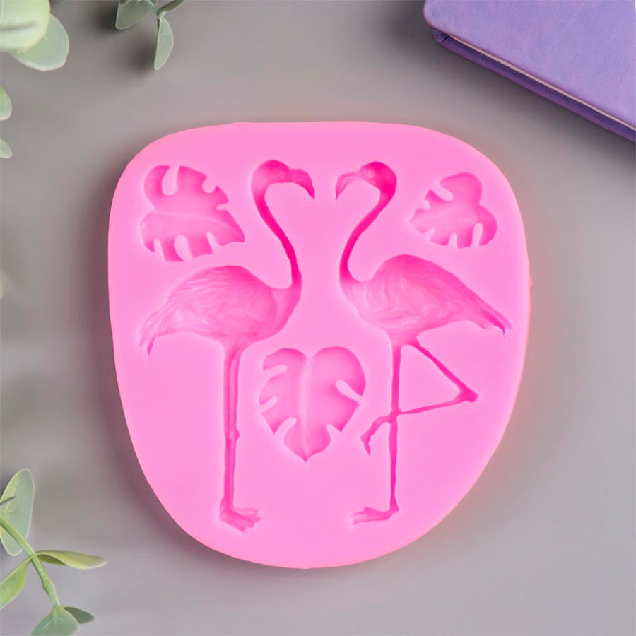 картинка Молд силикон "фламинго и пальмовые листья" 5 предметов