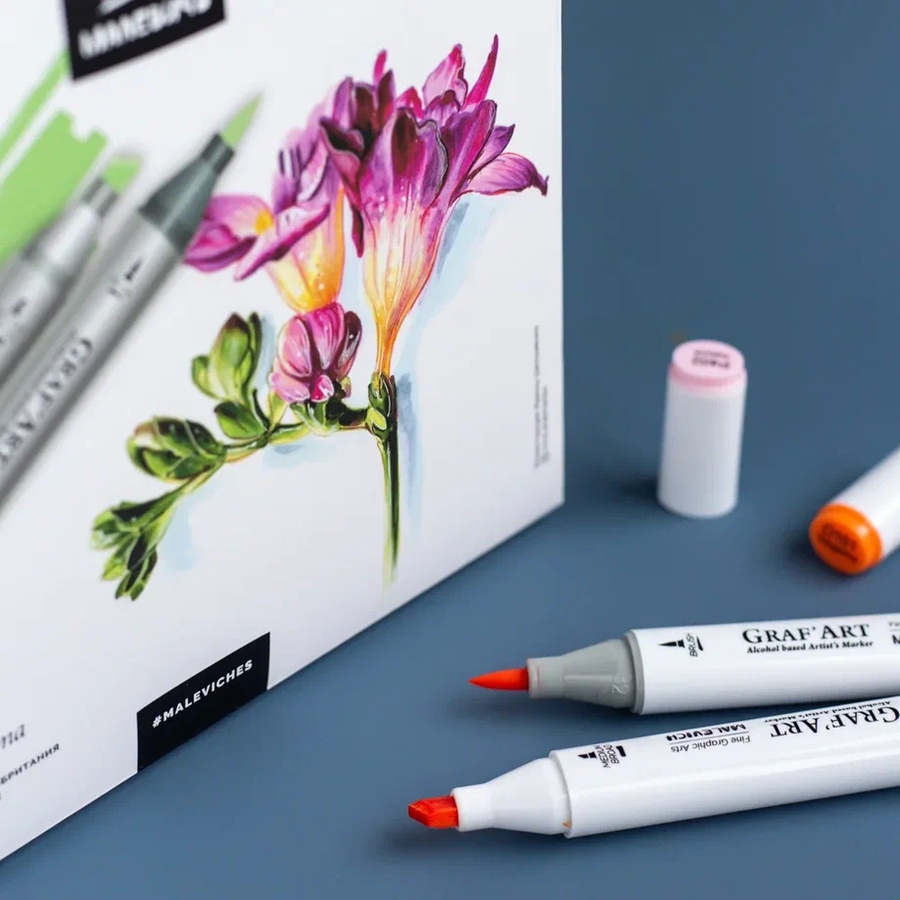 изображение Набор спиртовых маркеров малевичъ graf'art brush, флора 24 цвета