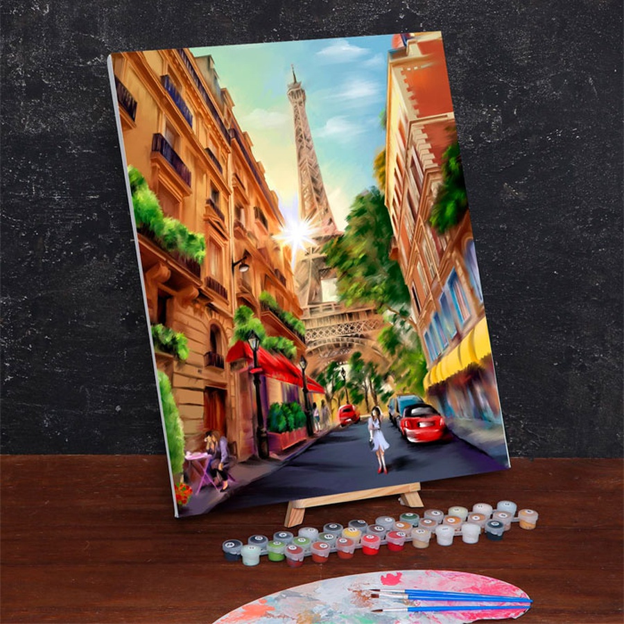 фотография Картина по номерам на холсте с подрамником "прогулка по парижу" 40*50 см