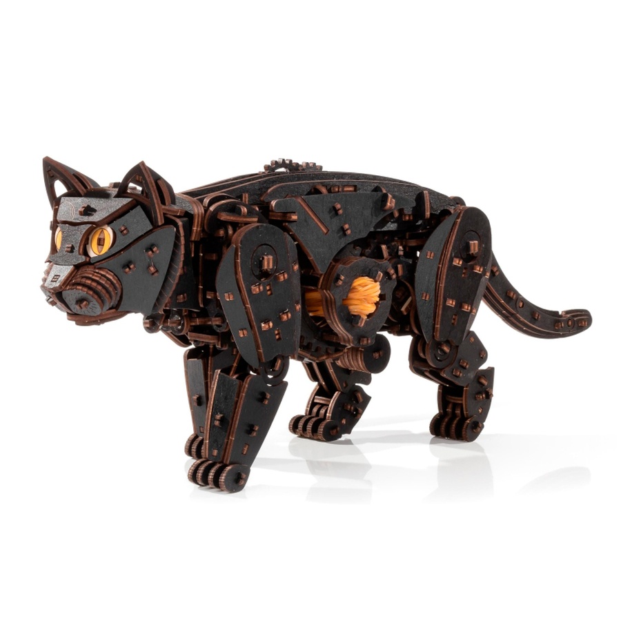изображение Сборная модель деревянная, механический черный кот (кошка)