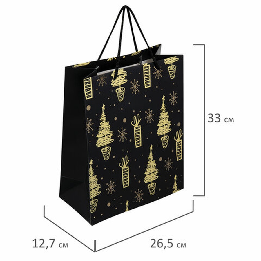 изображение Пакет подарочный новогодний 26,5x12,7x33 "black&gold" чёрный