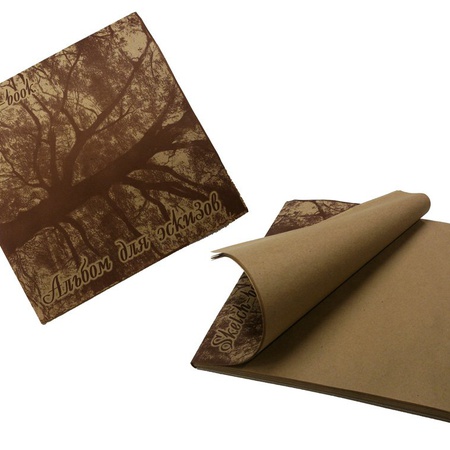 изображение Альбом для эскизов гознак дерево на картонной подложке, бумага крафт, размер 21х21 см, 40 листов, плотность 70 г/м2