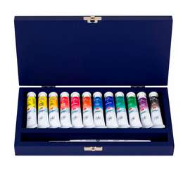 изображение Набор акварельных красок «белые ночи» 12 цветов в тубах 10 мл в синем деревянном пенале