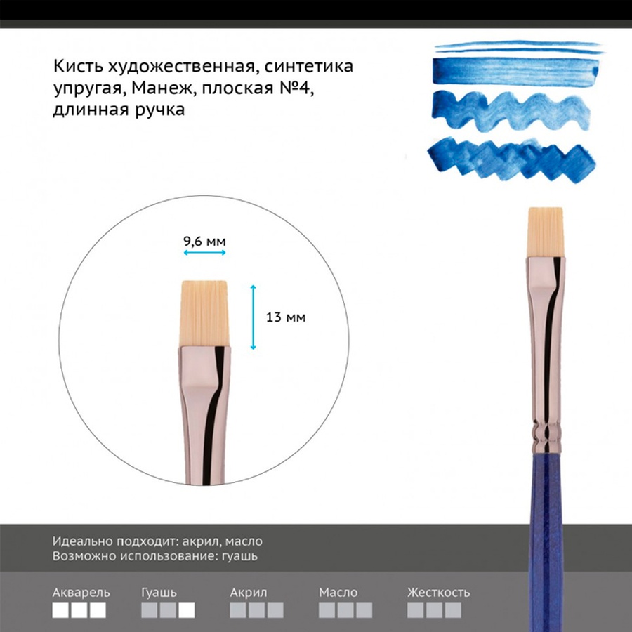 картинка Кисть синтетика упругая гамма "манеж", плоская №4