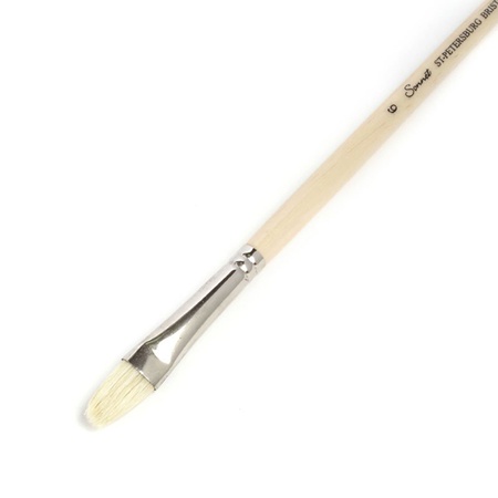 изображение Кисть щетина для масла сонет № 6, ширина 12 мм овальная на длинной ручке покрытая лаком