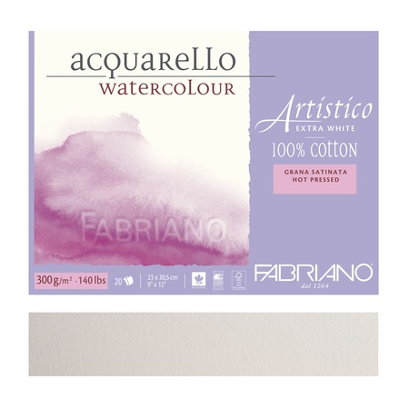 Альбом для акварели Fabriano Artistico Extra White 300 г/м2, 23x30,5 см, Сатин, 20 листов, склейка по 4 сторонам