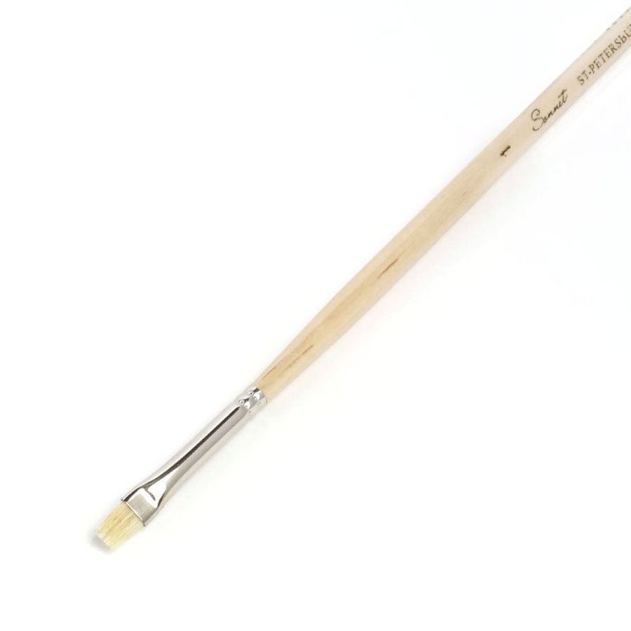 картинка Кисть щетина для масла сонет № 1, ширина 5 мм плоская на длинной ручке покрытая лаком