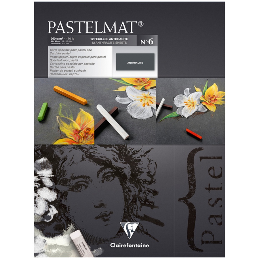 картинка Блокнот для пастели clairefontaine pastelmat, 30х40 см, 360г/м2, антрацит, 12 листов