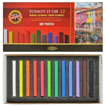 картинка Набор пастели сухой, 12 цветов в наборе, серия toison d'or, прямоугольная в картонной коробке, koh-i-noor