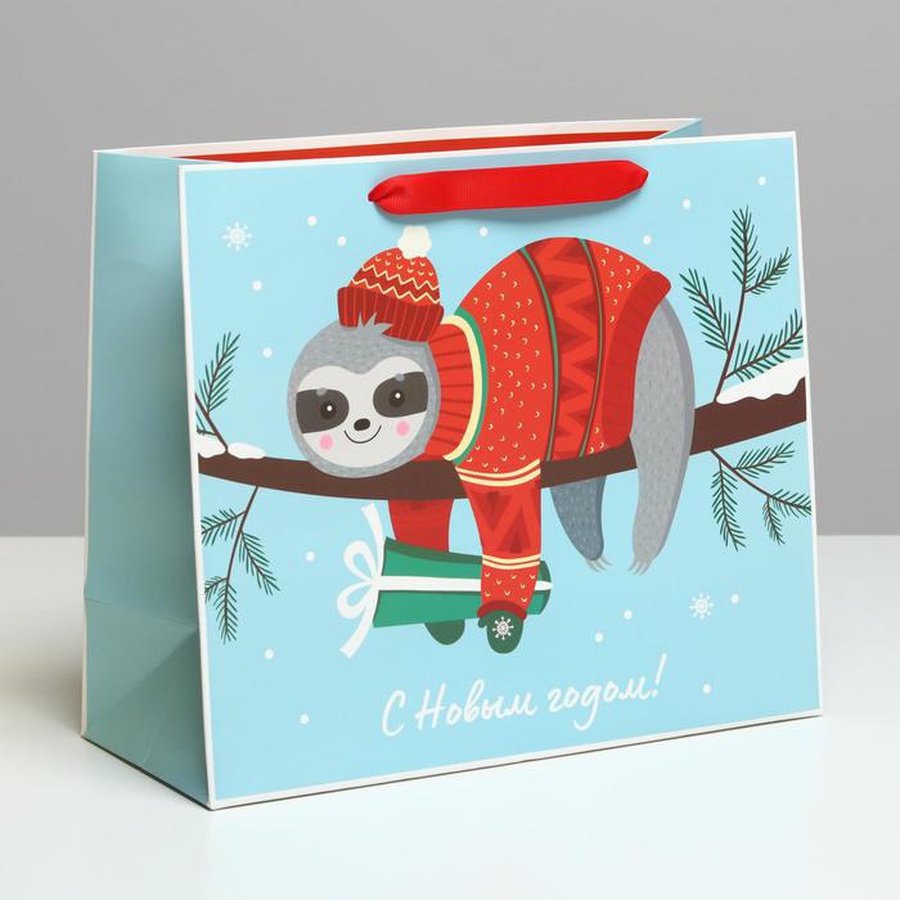 изображение Пакет ламинированный горизонтальный «новогодний ленивец», ml 27 × 23 × 11,5 см