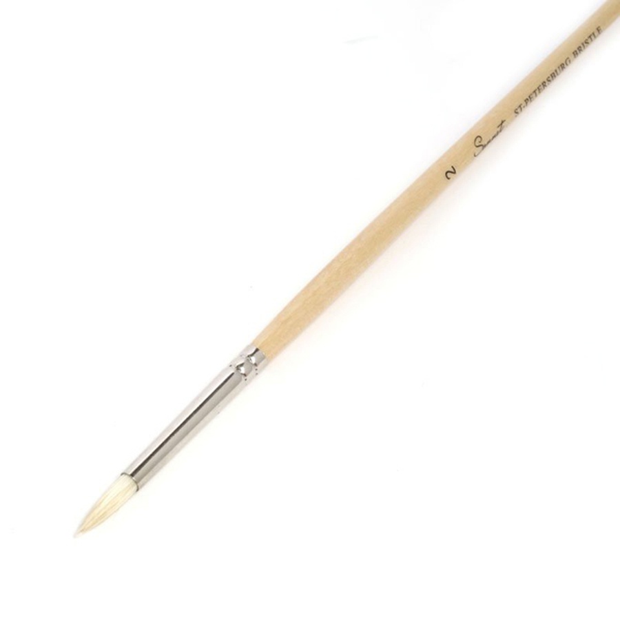 фотография Кисть щетина для масла сонет №2, диаметр 4 мм круглая на длинной ручке покрытая лаком