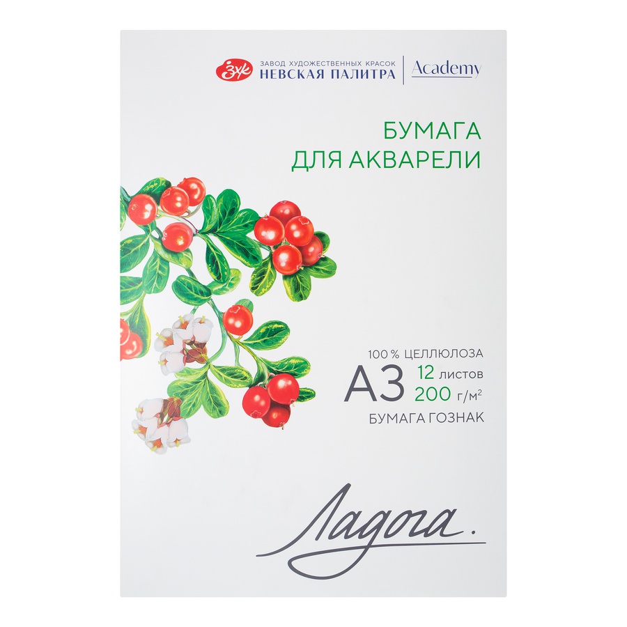картинка Папка с бумагой для акварели "ладога", а3, 200 г, 12 л, 100% целлюлоза, среднее зерно