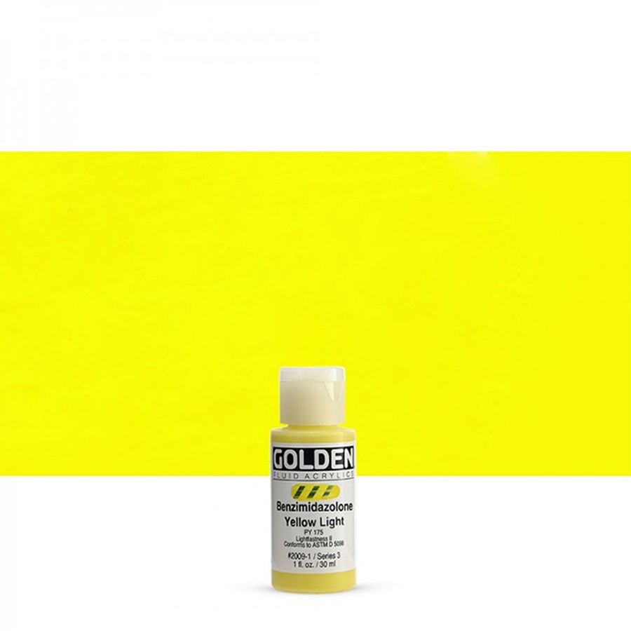 фотография Краска акриловая golden fluid, банка 30 мл, № 2009 бензимидазол жёлтый светлый