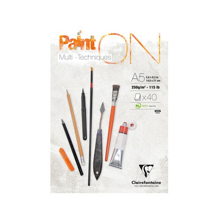 Блокнот-склейка Clairefontaine Paint On для смешанных техник формат А5, 40 листов, цвет бумаги белый Альбом-склейка Paint On формата А5 для смешанных техник французской фирмы Clairefontaine. 40 склеенных листов белой бескислотной бумаги плотностью 25…