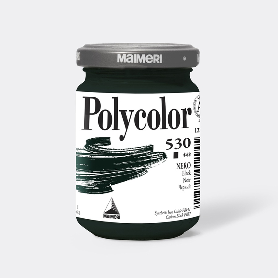 фотография Краска акриловая maimeri polycolor, банка 140 мл, чёрный