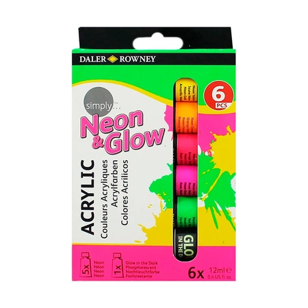 фото Набор акриловых красок neon&glow daler-rowney simply 12мл, 6 цветов