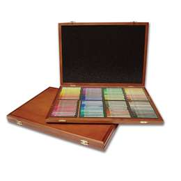 фотография Пастель профессиональная сухая полутвёрдая квадратная 96 цветов в деревянной коробке
