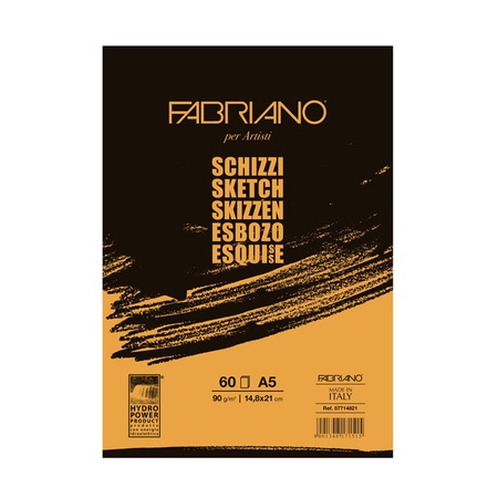 Альбом бумаги для эскизов и набросков Fabriano Schizzi, формат А5, 60 листов плотностью 90 г/м2. Лёгкое зерно, цвет слоновой кости. Такая бумага подо…