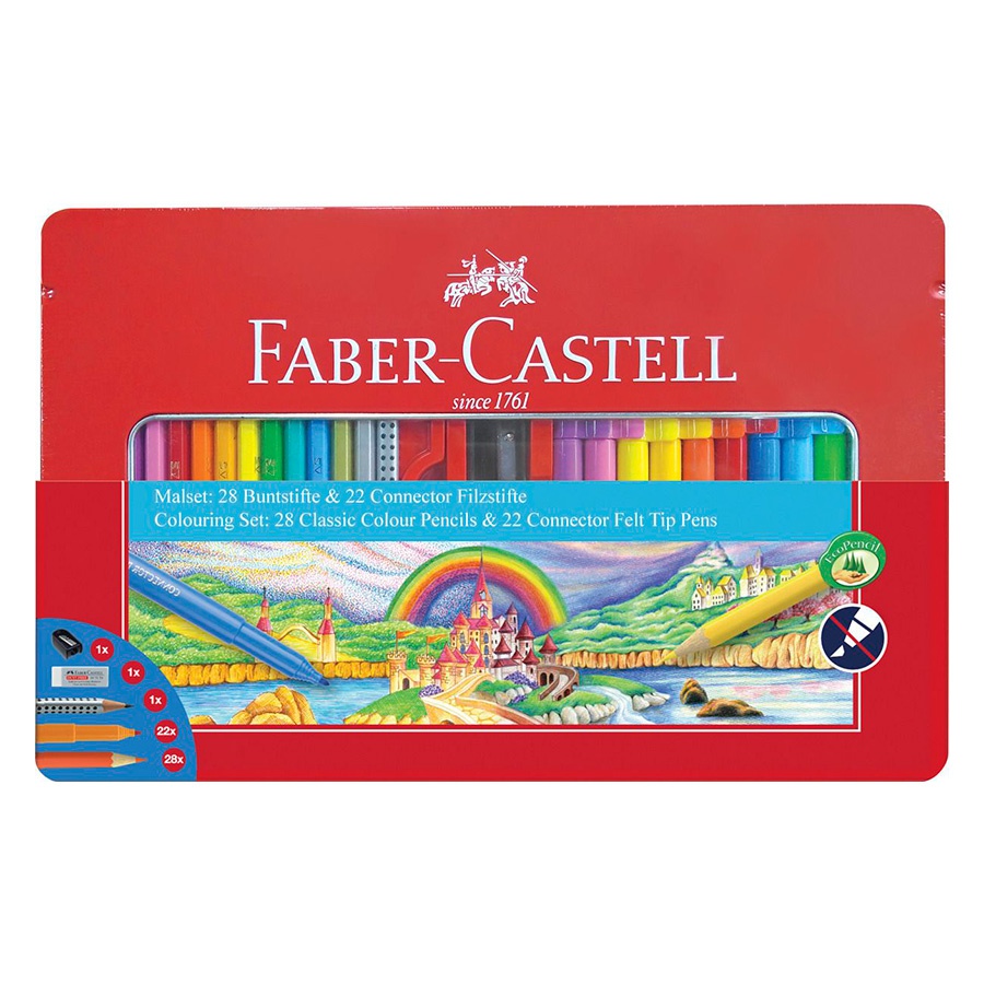 фотография Набор фломастеров faber-castell connector 53 предмета: 22 фломастера, 28 карандашей + аксессуары