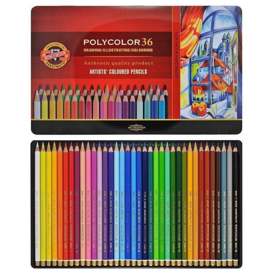 изображение Набор цветных карандашей polycolor koh-i-noor, 36 цветов, в металлическом пенале
