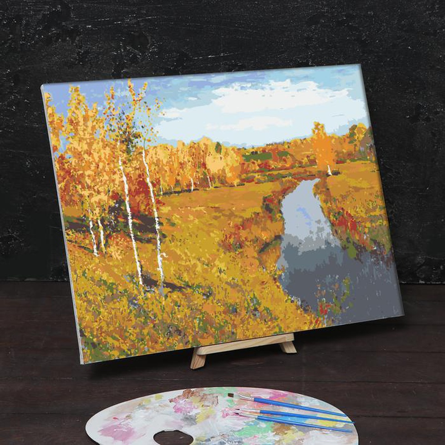 фотография Картина по номерам на холсте с подрамником золотая осень, исаак левитан 40х50 см
