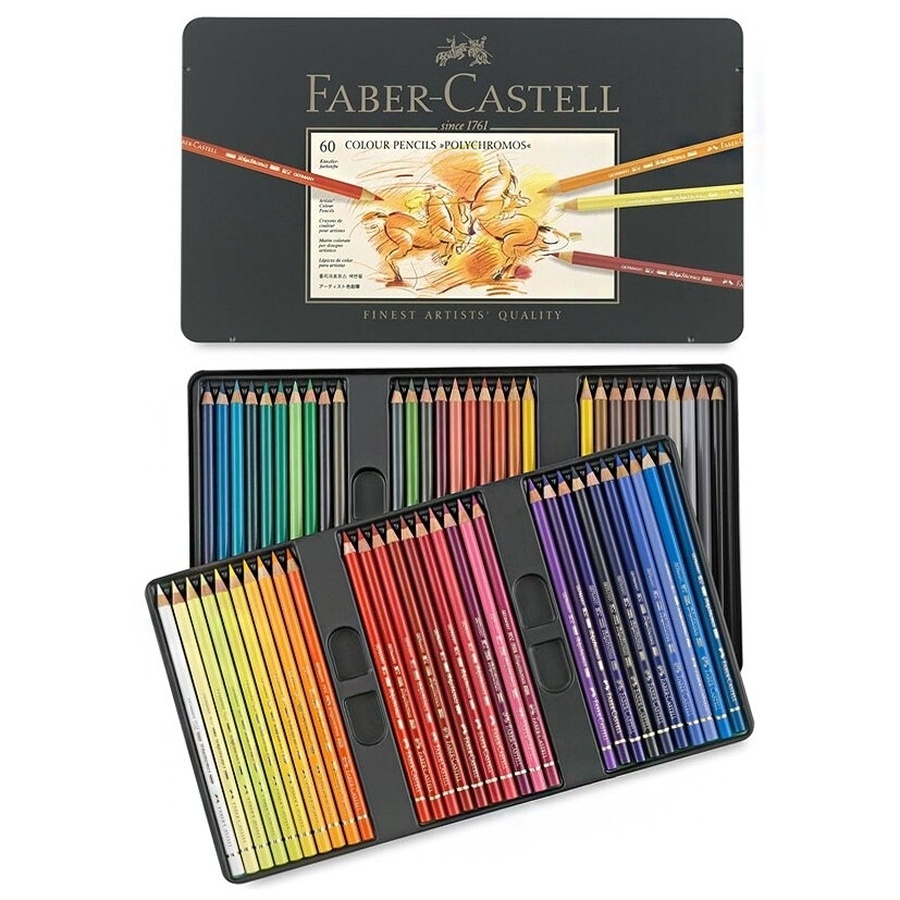 фотография Набор цветных карандашей faber-castell polychromos 60 цветов, в металле