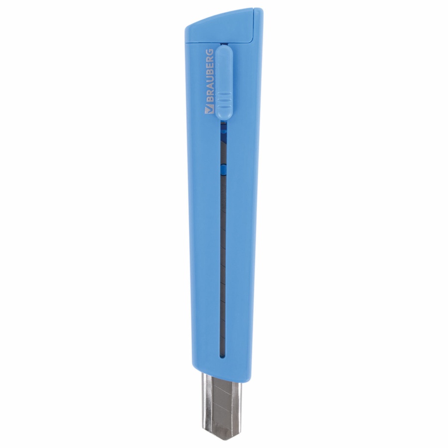 изображение Нож канцелярский 9 мм brauberg "delta", автофиксатор, цвет корпуса голубой, блистер