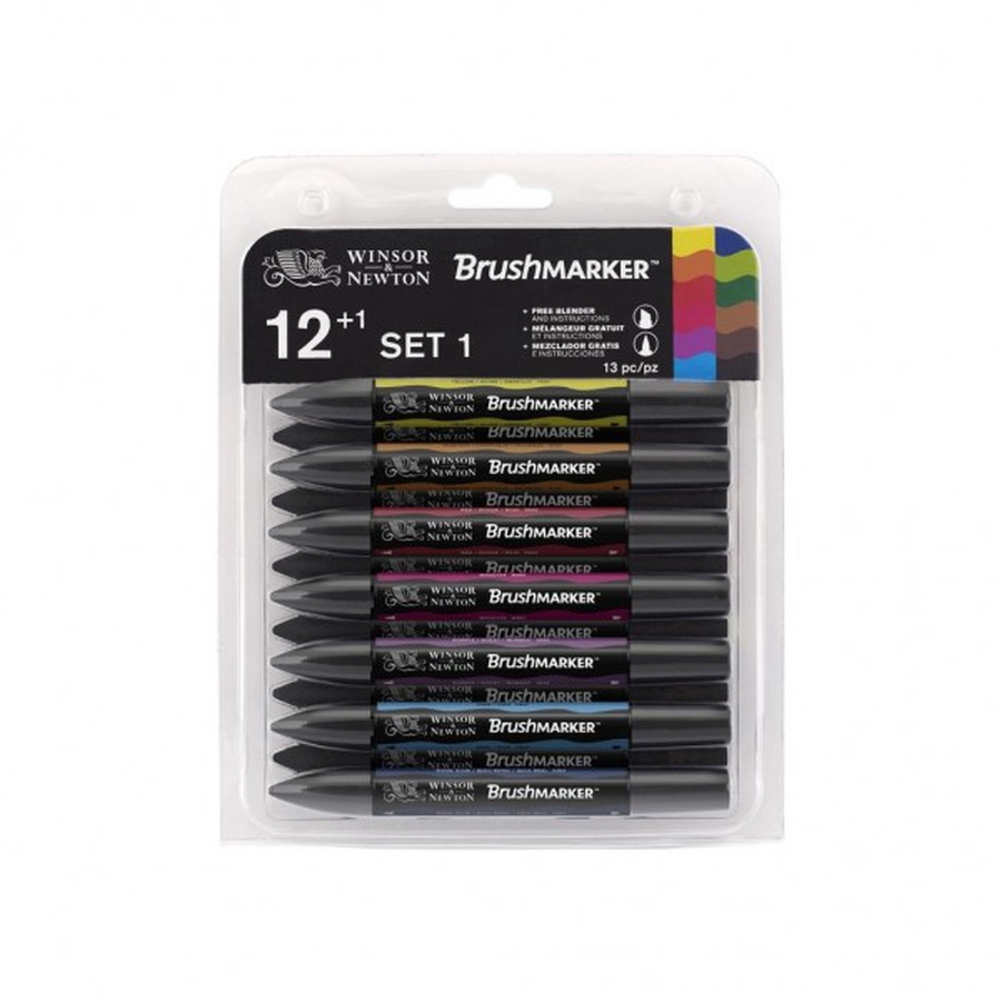 фото Набор художественных маркеров 12 ярких цветов 1 блендер brush winsor & newton