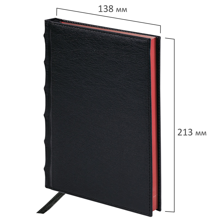 картинка Ежедневник недатированный а5 138×213 мм brauberg flame под кожу, 160 л., черный, красный срез