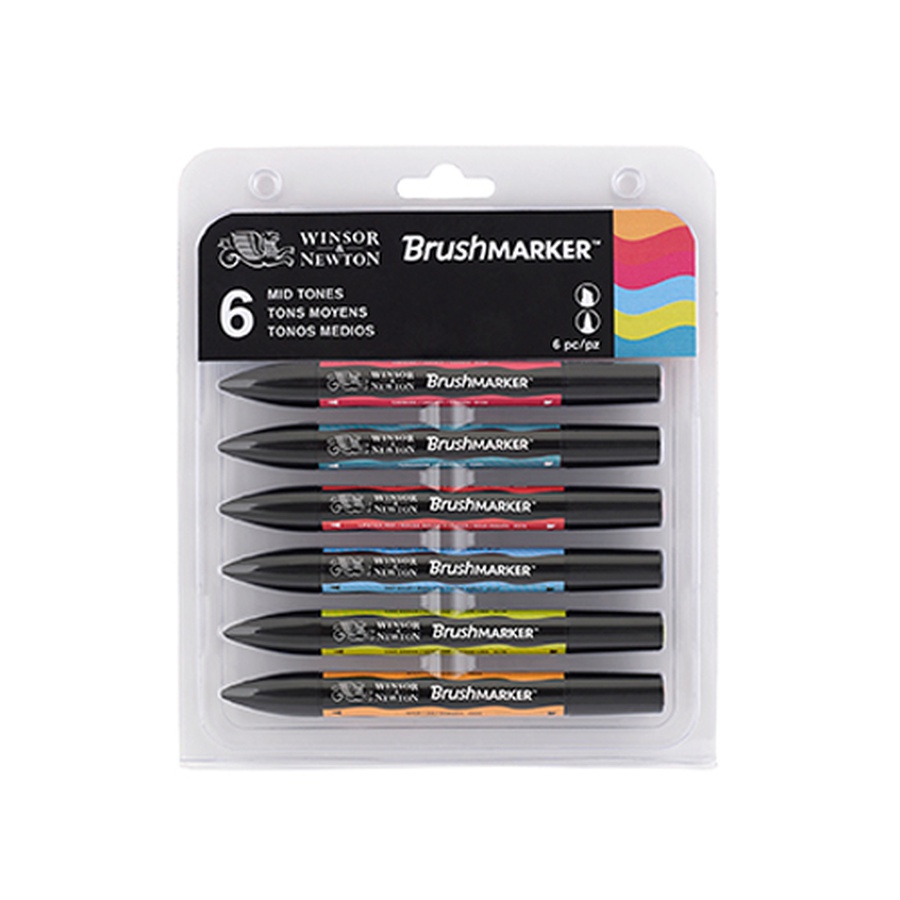 изображение Маркеры художественные winsor&newton brush в наборе из 6 цветов, основные оттенки