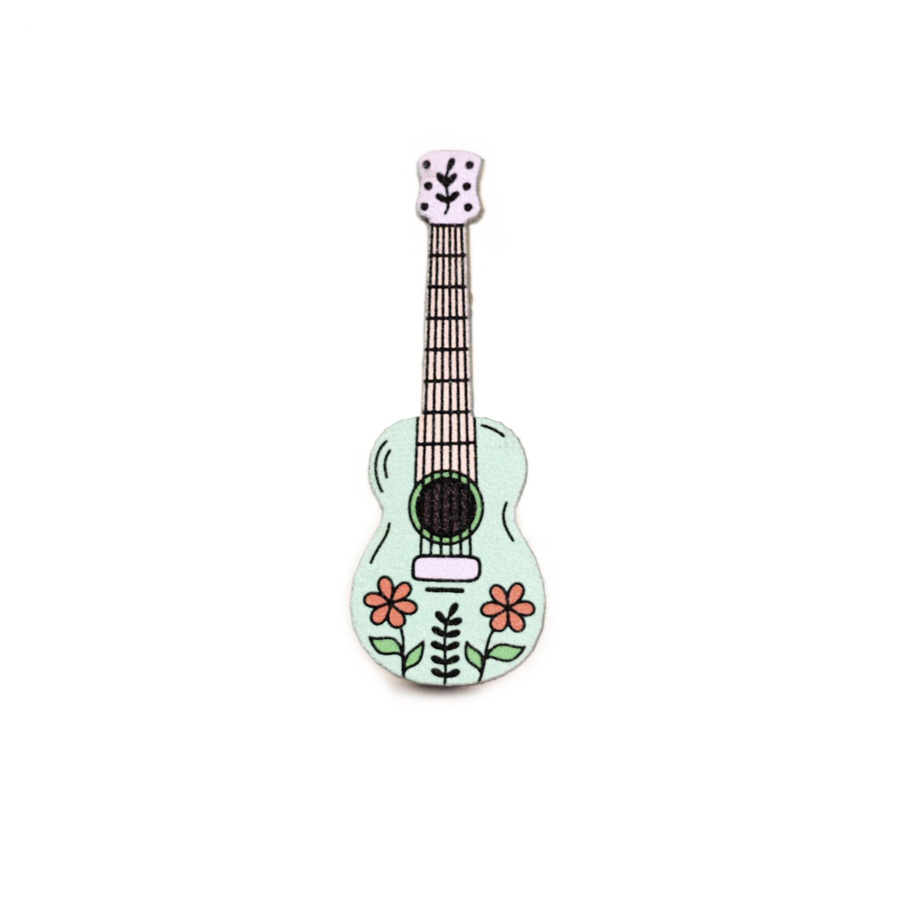 фото Значок  деревянный цветочная гитара waf-waf