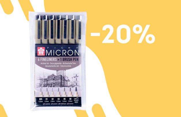 Скидка 20% на набор капиллярных ручек Pigma Micron
СКИДКА 20% НА НАБОР КАПИЛЛЯРНЫХ РУЧЕК PIGMA MICRON
Купить набор
Предложение действительно до 03.08.2021
СМОТРЕТЬ ВЕСЬ АССОРТИМЕНТ БРЕНДА SAKURA