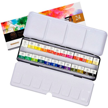 изображение Профессиональные акварельные краски 24 цвета в кюветах, металлическая коробка