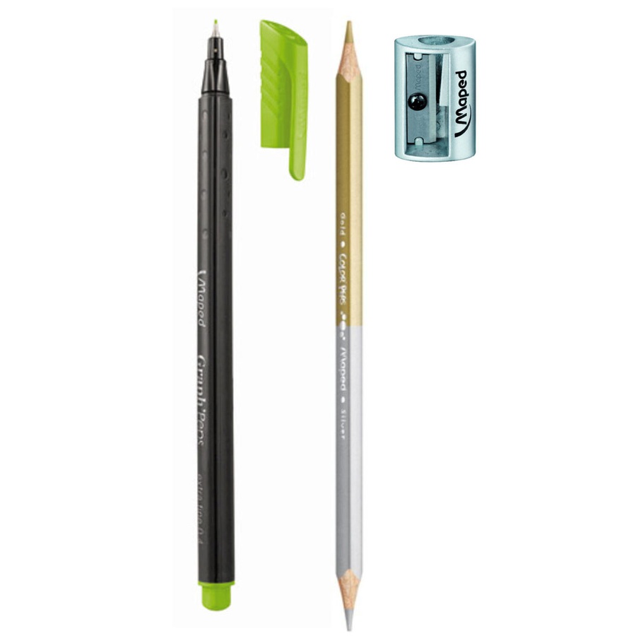 картинка Набор для рисования: 10 фломастеров-кистей, 10 капил ручек, 12 двусторонних цветных карандашей, точилка